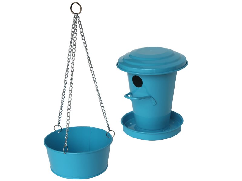 Birdhouse and bird bath (blue)