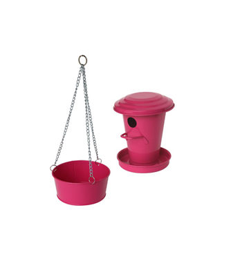 Birdhouse and bird bath (pink)