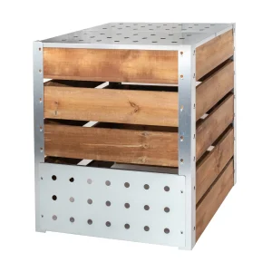 Silo à compost 470 L en bois certifié PEFC et acier galvanisé fabriqué en France sur fond blanc