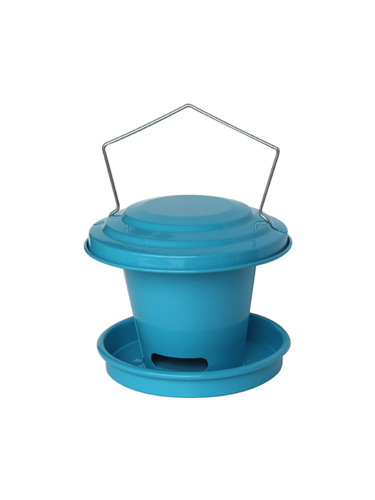 Agrainoir bleu de jardin pour oiseau en acier galvanisé