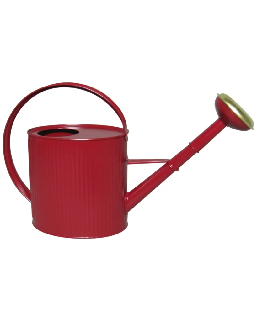 Arrosoir de jardin rouge vin 4L Guillouard avec grande anse et pomme amovible à grille en laiton sur fond blanc