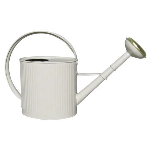 Arrosoir beige 4L avec pomme amovible Guillouard, grande anse et grille en laiton sur fond blanc