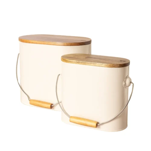 Lot de 2 boîtes de conservation fruits et légumes Guillouard beige avec couvercles en bois d’acacia