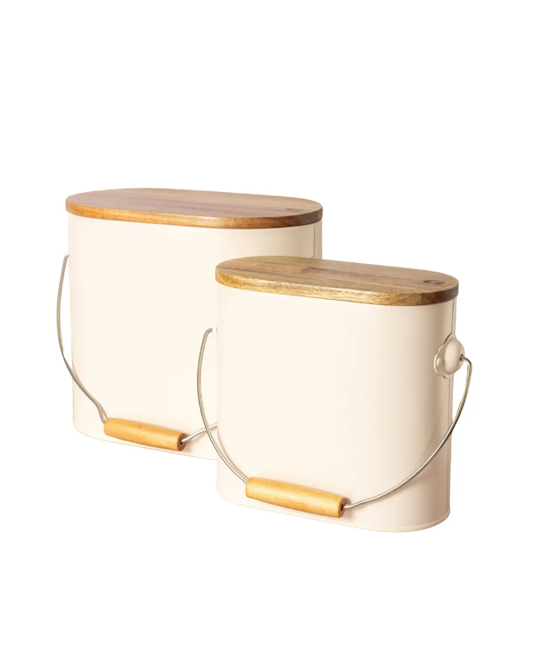 Lot de 2 boîtes de conservation fruits et légumes Guillouard beige avec couvercles en bois d’acacia