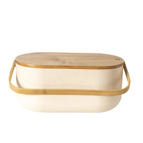 Boîte à pain beige Guillouard avec planche à découper en bois d'acacia